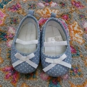 Kids light blue polka dot slip on shoes